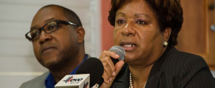 Director of the Regulatory Division at the Bureau of Standards Jamaica (BSJ), Orine Henry, addresses a press conference held at the agency’s Winchester Road offices today (December 16). A left is Head of the Standards Compliance Inspectorate, Regulatory Division, BSJ, Wendell Richards.