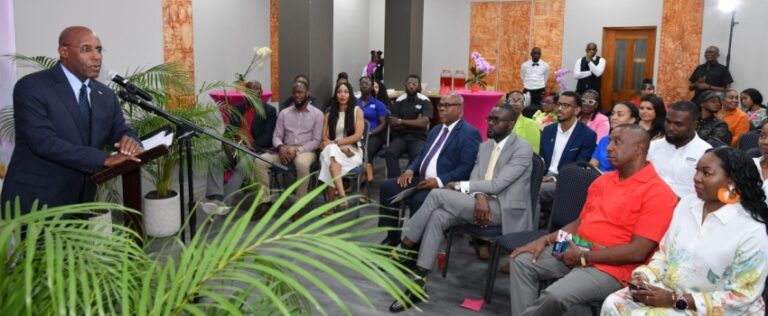 Minister of Industry, Investment and Commerce, Senator the Hon. Aubyn Hill, delivers remarks during the Jamaica International Beauty Expo 2025 media launch at the Jamaica Promotions Corporation (JAMPRO) head office in Kingston on Tuesday (April 29).