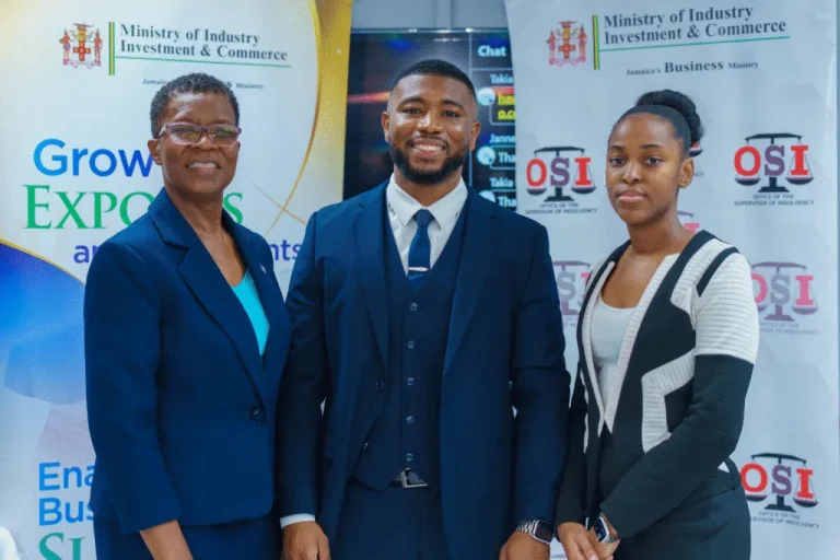 Supervisor of Insolvency and attorney-at-law, Fayola Evans Roberts (left), along with Deputy Supervisor of Insolvency and attorney-at-law, Chevánt Hamilton, and Licensing and Compliance Officer and Attorney-at-Law, Charah Malcolm, pause for a photo at the Office of the Supervisor of Insolvency (OSI) Trustees’ Compliance Seminar held on March 26, 2026, at the Ministry of Industry, Investment and Commerce. The seminar was aimed at strengthening Jamaica’s insolvency framework through professional development. (Photo: Contributed via JIS)