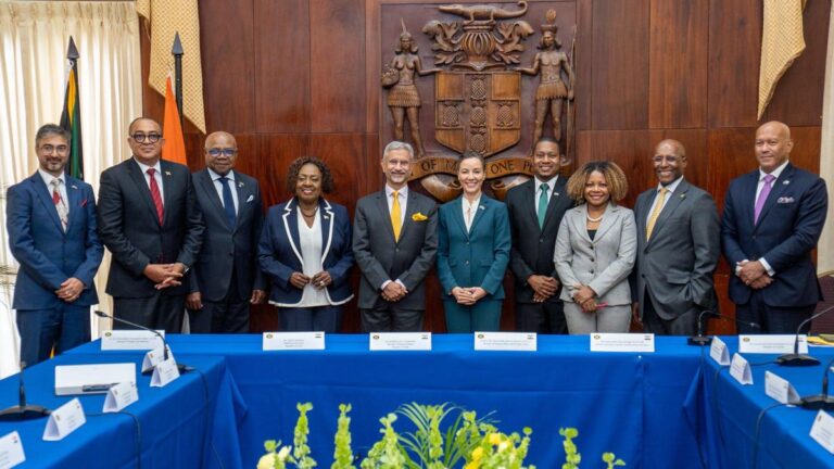 In this image posted on May 5, 2026, External Affairs Minister S. Jaishankar and Jamaica Foreign Minister Kamina Johnson Smith with others during the signing of an agreement, in Kingston. Photo: @DrSJaishankar/X via PTI