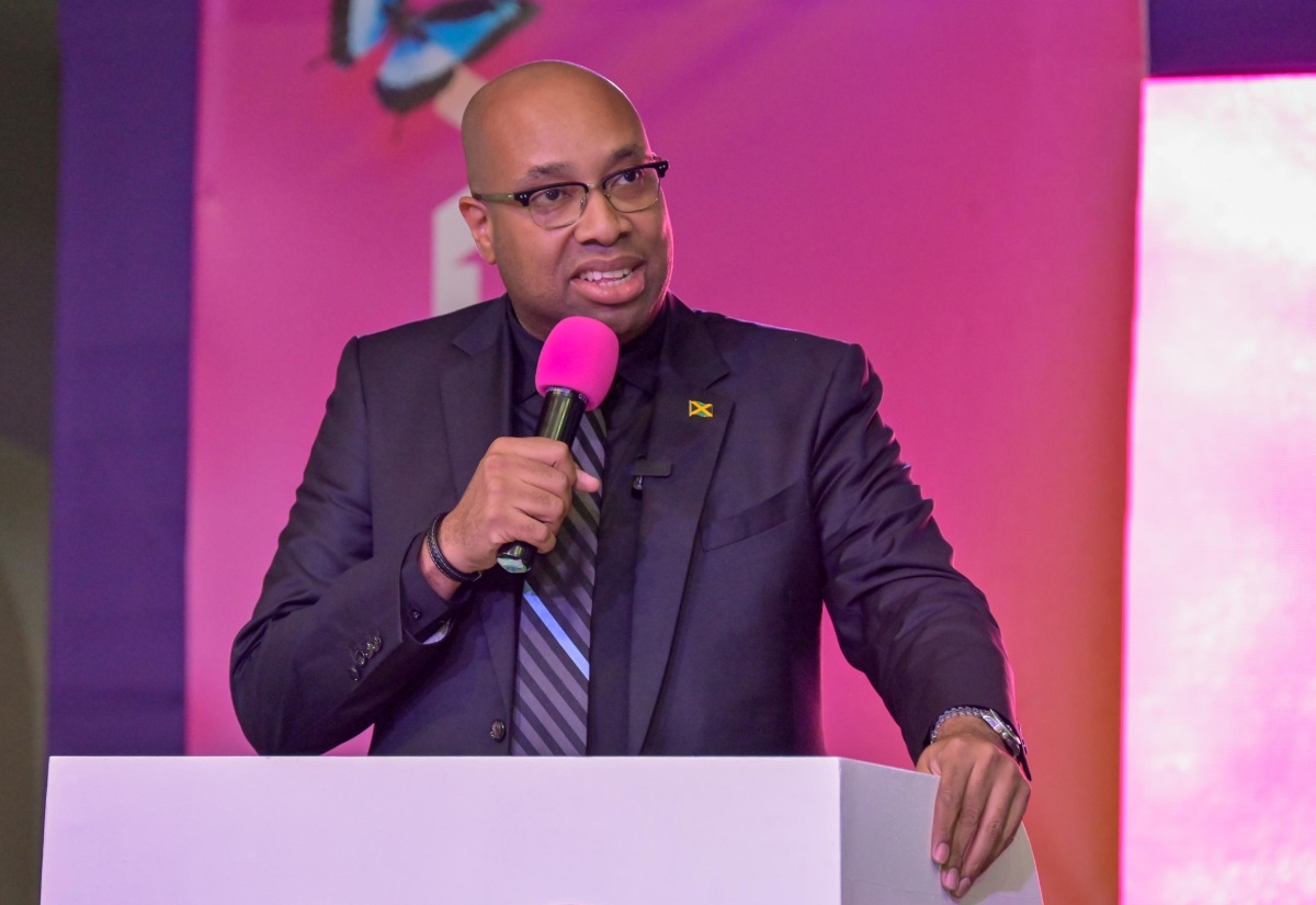 State Minister in the Ministry of Industry, Investment and Commerce, Hon. Delano Seiveright, delivers the keynote address during Friday’s (June 26) Jamaica International Beauty Expo opening ceremony at the National Arena in Kingston.