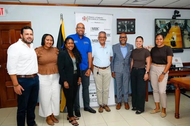 Pictured from left are Sam Cooper, Managing Director, Pan Jamaica Property Company Limited; Donna-Gay Brady, KSAMC Poor Relief Department; Mikisha Silvera, Destination Manager, Tourism Product Development Company (TPDCo); Hon. Delano Seiveright, MP, Minister of State, Ministry of Industry, Investment and Commerce; Dayton Wood, President, New Kingston Civic Association; Robert Hill, Chief Executive Officer, Kingston and St. Andrew Municipal Corporation (KSAMC); Kate Hendrickson-Chin, General Manager, Courtleigh Hotel & Suites and JHTA Kingston Chapter Chair; and Peta-Gaye Simpson, Vice President of Real Estate, Sagicor Group Jamaica.
