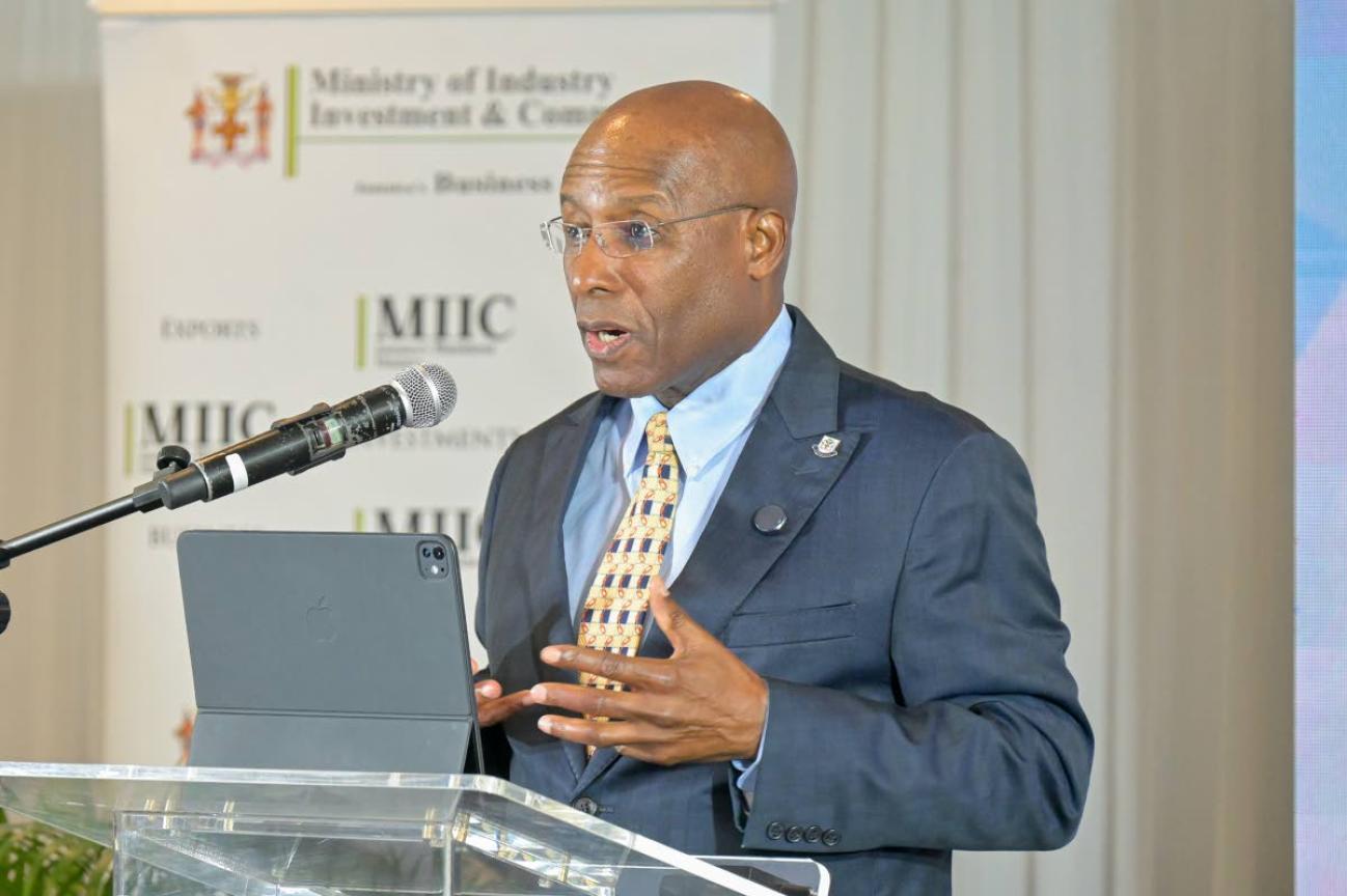 Minister of Industry, Investment and Commerce, Senator Aubyn Hill, delivering the keynote address at the launch of the Micro, Small, and Medium-sized Enterprise (MSME) Restoration Grant Programme at The Jamaica Pegasus hotel in New Kingston on October 6. Photo - JIS