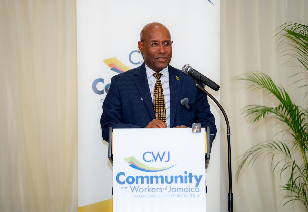 Minister of Industry, Investment and Commerce, Senator the Hon. Aubyn Hill, delivers the keynote address during the Community & Workers of Jamaica Co-operative Credit Union Limited (C&WJCCU) 2026 Retreat held under the theme ‘Reignite. Refocus. Grow.’ at the Terra Nova All-Suite Hotel in Kingston on Friday (October 23).